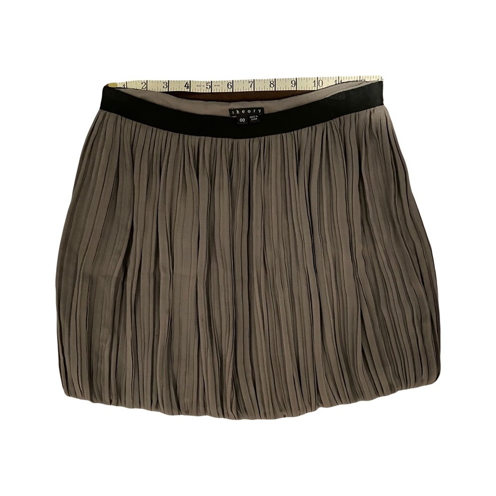 Theory Silk Pleated Mini Skirt- Georgette Gray